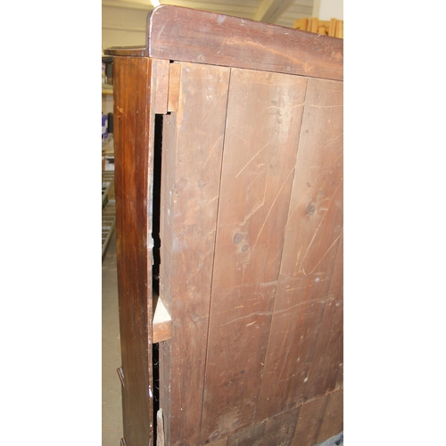 4 - A late 19th century mahogany hall cupboard with 2 shelves in the upper section over a lower cupboard... 