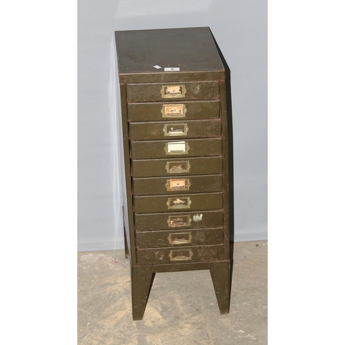 9 - A vintage metal Bisley type 10 drawer metal cabinet with dark green painted finish, approx 74cm tall... 