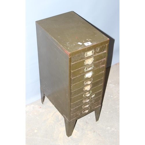 9 - A vintage metal Bisley type 10 drawer metal cabinet with dark green painted finish, approx 74cm tall... 