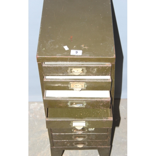 9 - A vintage metal Bisley type 10 drawer metal cabinet with dark green painted finish, approx 74cm tall... 