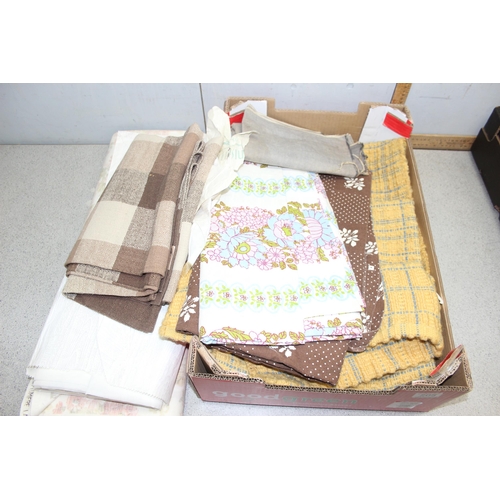 205 - Qty of vintage fabric to include curtain sets and fabric rolls