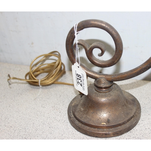 238 - An unusual early 20th century adjustable lamp with hide shade, possibly a downlighter for the top of... 