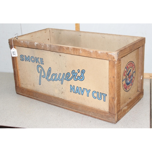 275 - 3 vintage mid-century Player's Navy Cut cigarettes wooden and cardboard advertising crates