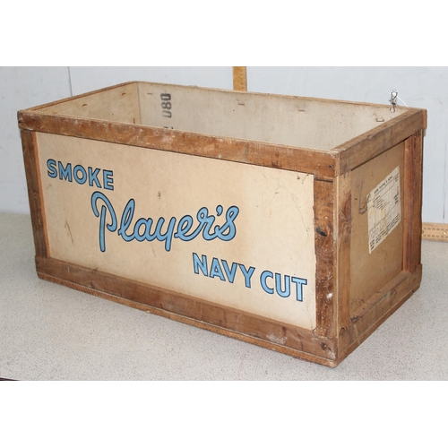 275 - 3 vintage mid-century Player's Navy Cut cigarettes wooden and cardboard advertising crates