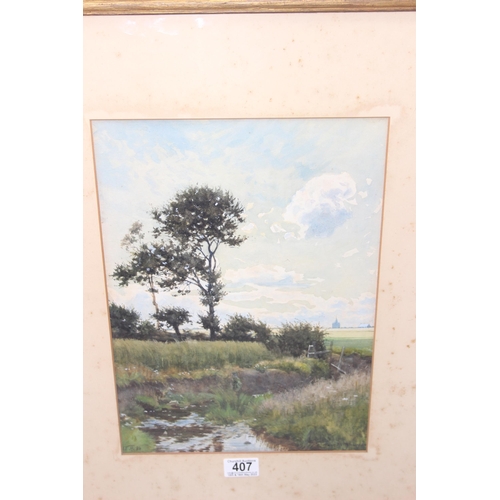 407 - Antique landscape watercolour monogramed TH 1890 with description lower right 'near Pittenween'