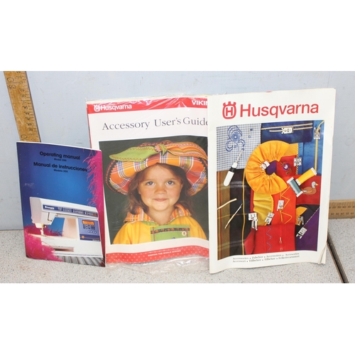 804 - Husqvarna 350 sewing machine in box with sewing related items