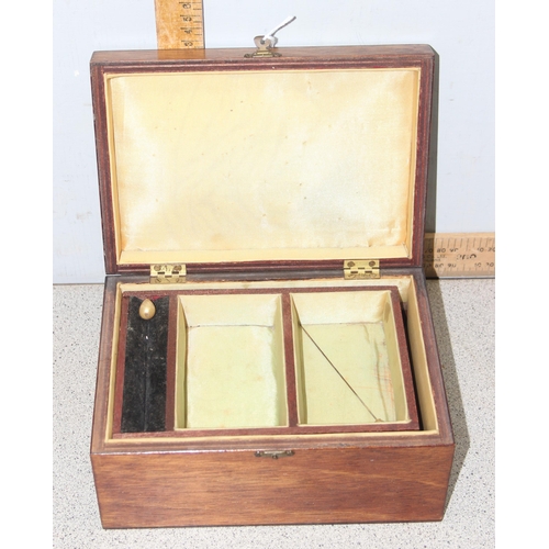 278 - An antique walnut workbox with key and a vintage wooden jewellery box (2)