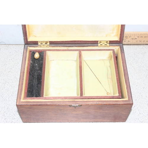 278 - An antique walnut workbox with key and a vintage wooden jewellery box (2)