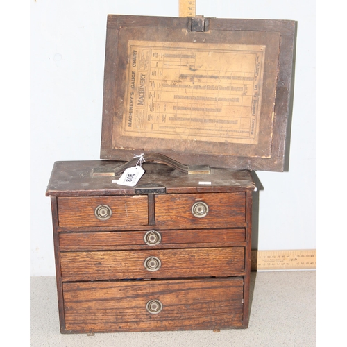 806 - An early 20th century oak engineers tool box and extensive contents