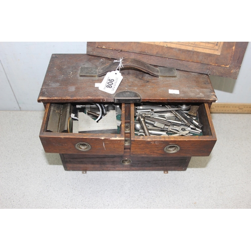 806 - An early 20th century oak engineers tool box and extensive contents