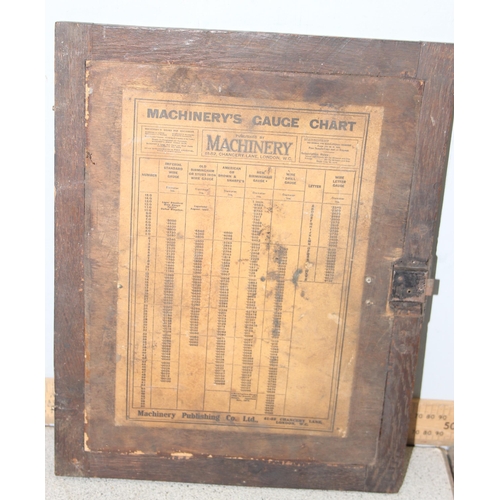 806 - An early 20th century oak engineers tool box and extensive contents