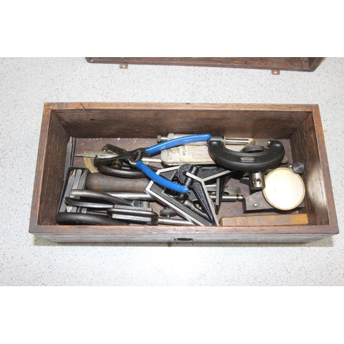 806 - An early 20th century oak engineers tool box and extensive contents