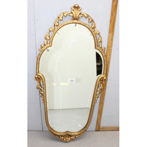 424 - A mid-century gilt metal Rococo style wall mirror by Peerart, approx 96cm x 46cm