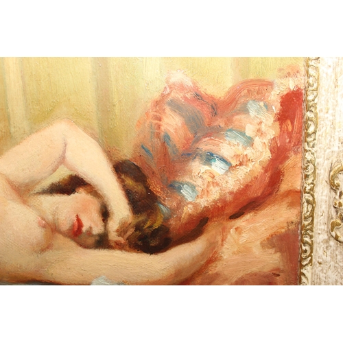 405 - In the manner of Paul Seiffert, a mid-20th century oil on canvas of a recumbent nude female, indisti... 