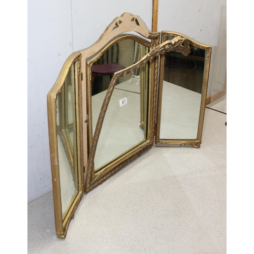 431 - A mid century gilt framed tryptic table mirror in the Rococo style, approx 88cm x 63cm inc frame