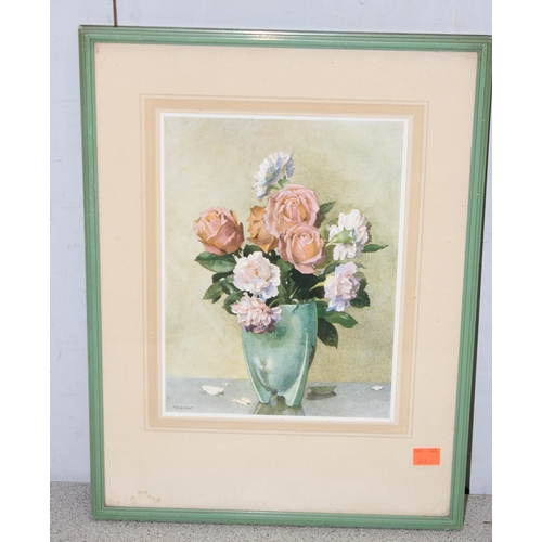 437 - I.E. Craven (XX), 3 original botanical watercolour studies and a print of a still life after Clark, ... 