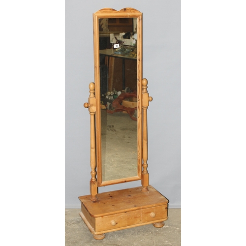 50 - A modern pine framed cheval mirror with single drawer, approx 161cm tall