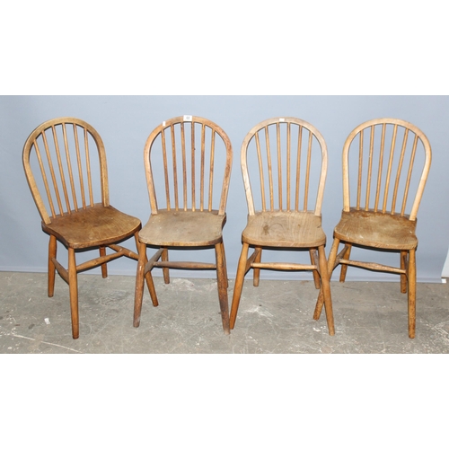 68 - A set of 4 vintage elm seated hoop back chairs, one stamped F184