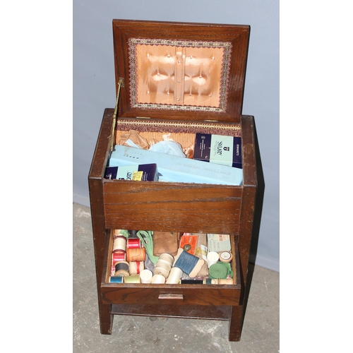 70 - Vintage oak sewing box and contents