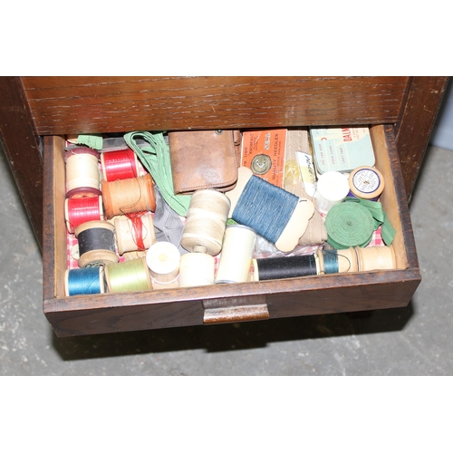 70 - Vintage oak sewing box and contents