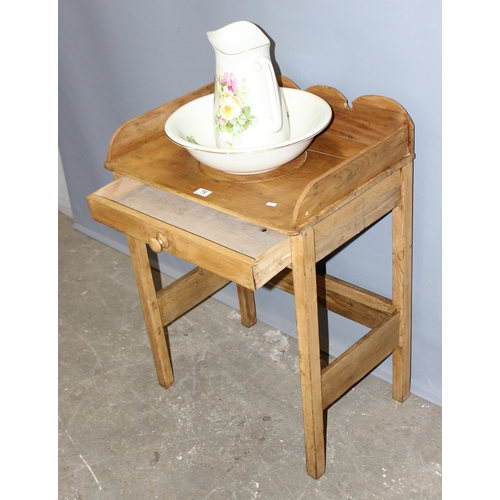 79 - An antique pine wash stand with Empireware jug and bowl set, approx 64cm wide