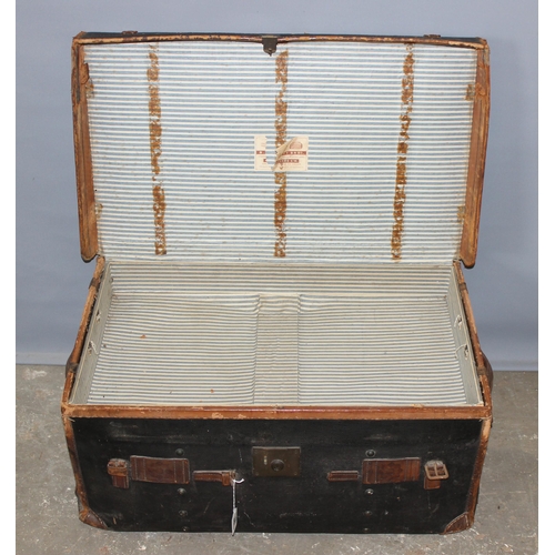 88 - An early 20th century leather and canvas shipping trunk by Barratt Brothers of Oxford St, approx 85c... 