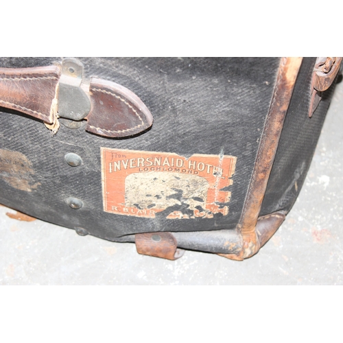 88 - An early 20th century leather and canvas shipping trunk by Barratt Brothers of Oxford St, approx 85c... 