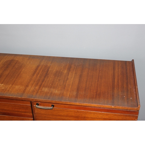 89 - A retro Meredew sideboard with 3 central drawers flanked by 2 cupboards, approx 166cm wide