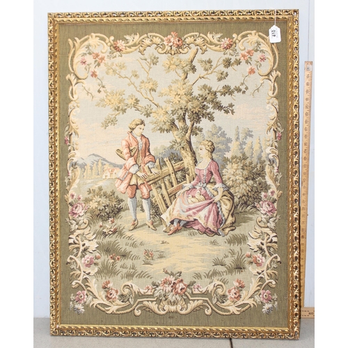 410 - A large vintage 20th century wall hanging tapestry to depict a Rococo inspired pastoral scene, in gi... 