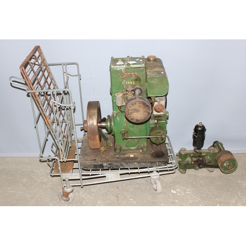 808 - Lister D Type stationary engine, 1.5HP, 700RPM, with water pump and hand crank, on galvanised trolle... 