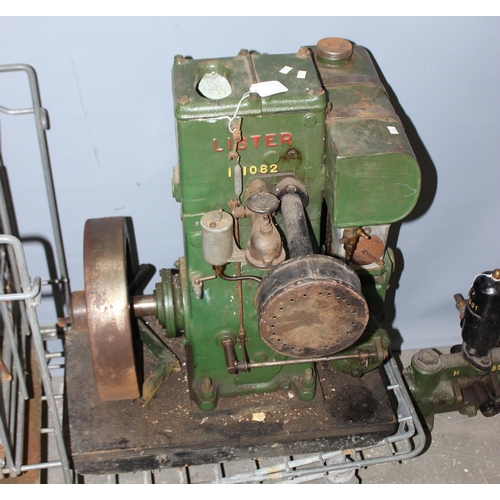 808 - Lister D Type stationary engine, 1.5HP, 700RPM, with water pump and hand crank, on galvanised trolle... 