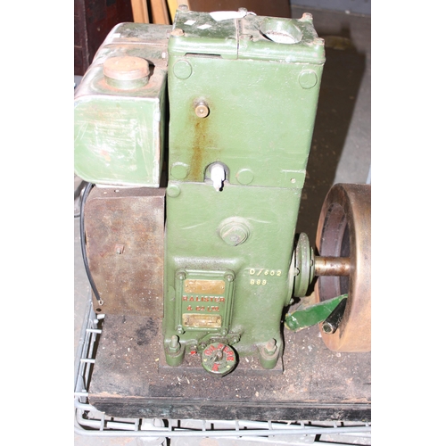 808 - Lister D Type stationary engine, 1.5HP, 700RPM, with water pump and hand crank, on galvanised trolle... 