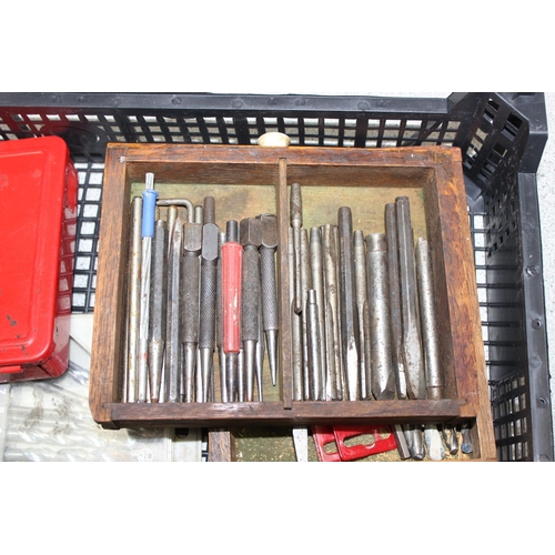 816 - 2 boxes of assorted tools to inc drill bits, punches, rasps etc