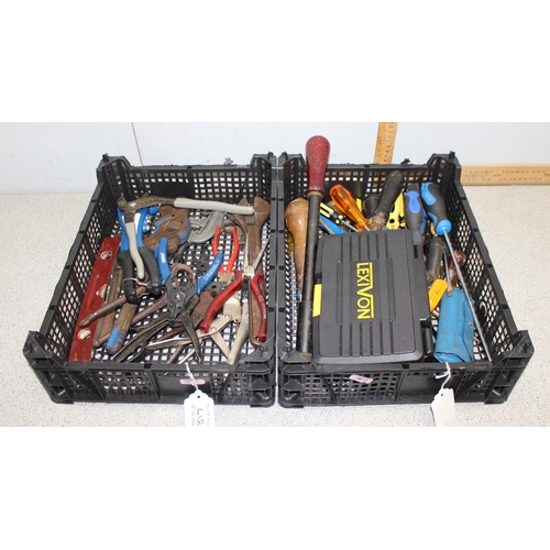 817 - 2 boxes of assorted tools to inc screwdrivers, adjustable spanners etc