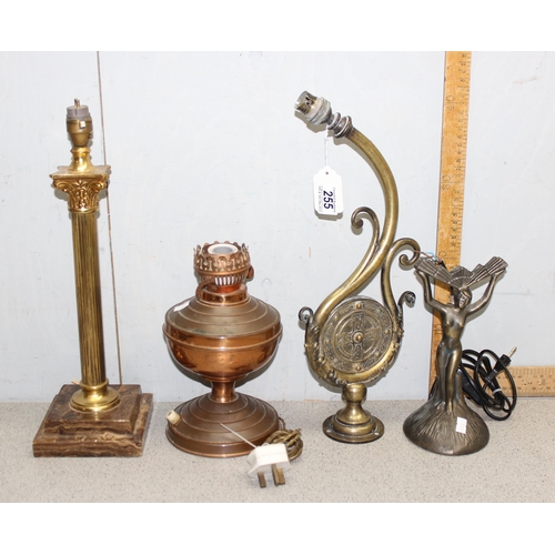 255 - 4 assorted lamp bases, various designs