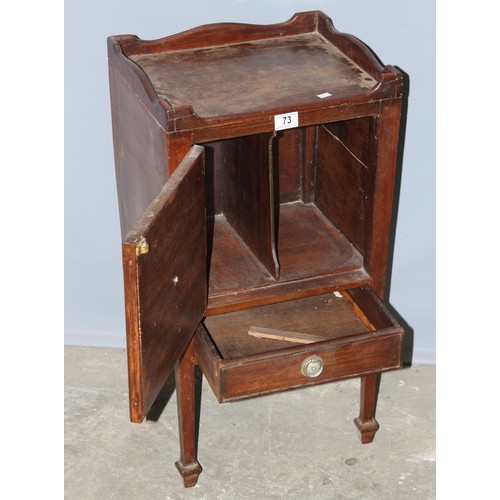 73 - An antique mahogany tray top style bedside cabinet with single drawer, approx 72cm tall x 39cm wide