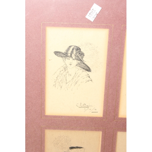 453 - C.E. Bain (XIX-XX), 4 original ink drawings of hat designs, each signed and dated 1912, labels verso... 