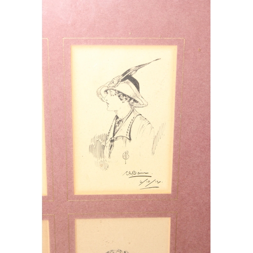 453 - C.E. Bain (XIX-XX), 4 original ink drawings of hat designs, each signed and dated 1912, labels verso... 