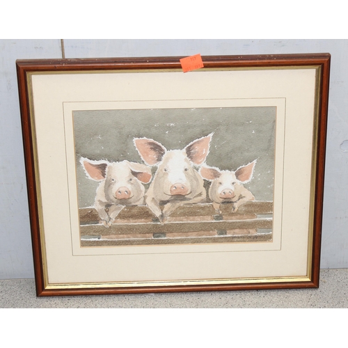 454 - Qty of assorted vintage and later prints and other artworks to inc an original watercolour of pigs b... 