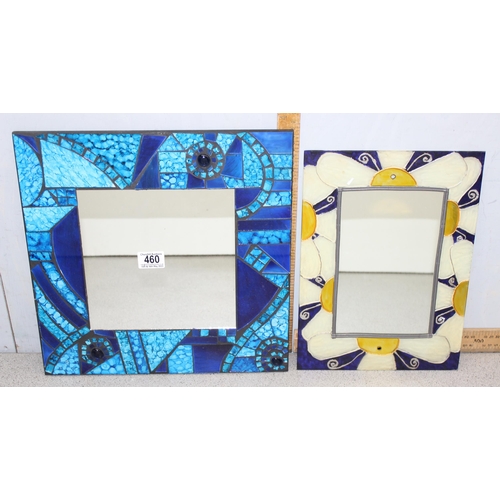 460 - Two coloured glass and lead work hand made wall mirrors 38cm x 38cm and 25cm x 35cm (2)