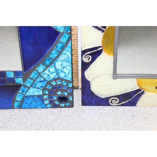 460 - Two coloured glass and lead work hand made wall mirrors 38cm x 38cm and 25cm x 35cm (2)