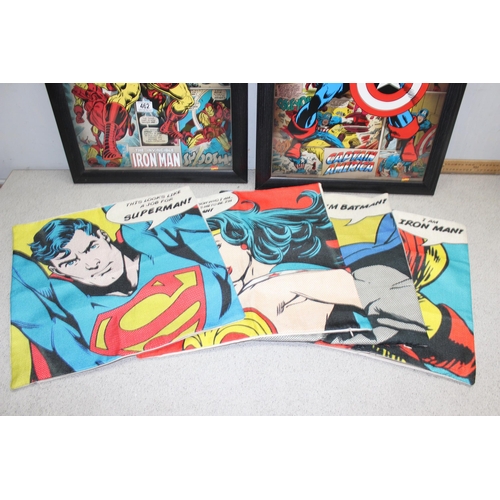 462 - Two large framed Marvel comic superhero posters –
 Iron Man and Captain America. 47cm x 57cm & Four ... 