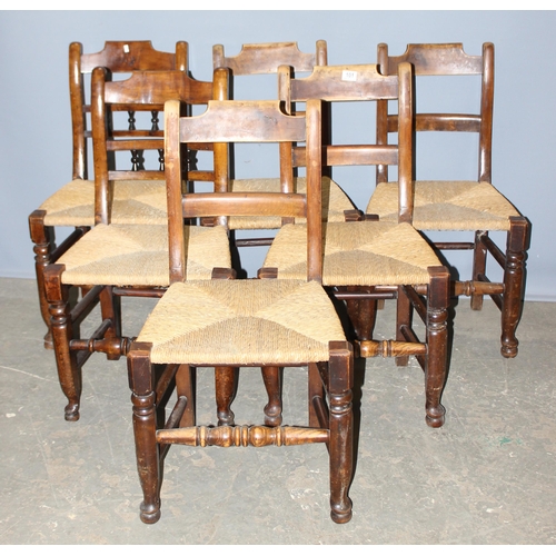 101 - A matched set of 6 Arts & Crafts period rush seated chairs