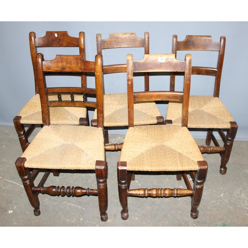 101 - A matched set of 6 Arts & Crafts period rush seated chairs