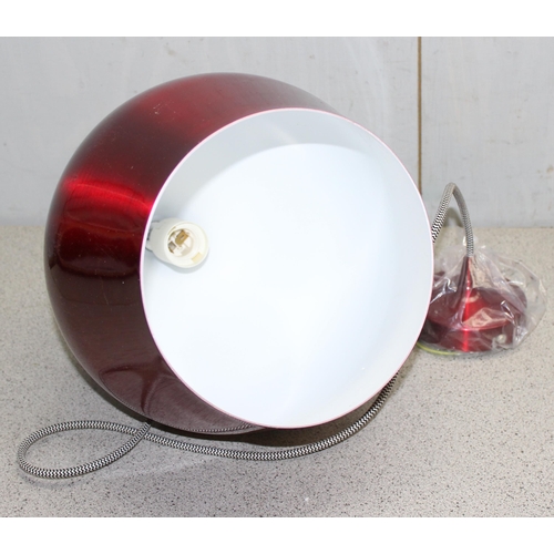 258 - A retro style red painted pendant aluminium lampshade, with box