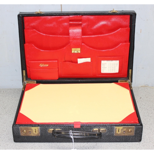 285 - Vintage black leather writing case with contrasting red leather interior including address box, cale... 