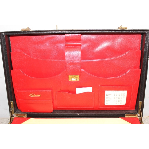 285 - Vintage black leather writing case with contrasting red leather interior including address box, cale... 