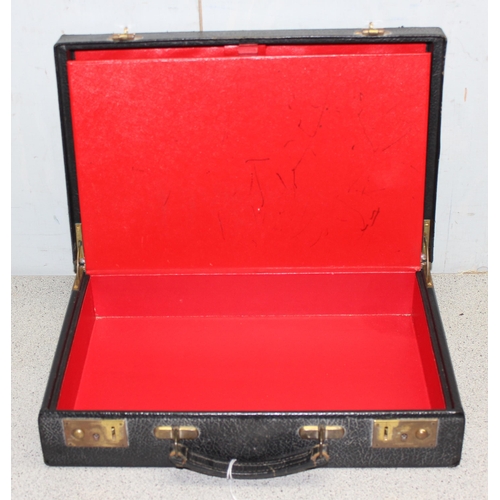 285 - Vintage black leather writing case with contrasting red leather interior including address box, cale... 