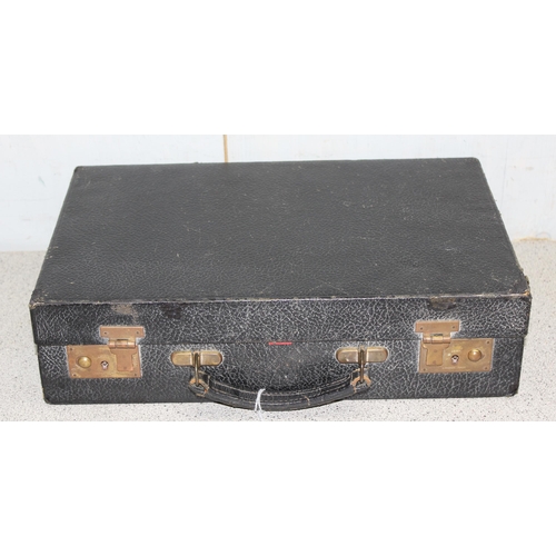 285 - Vintage black leather writing case with contrasting red leather interior including address box, cale... 