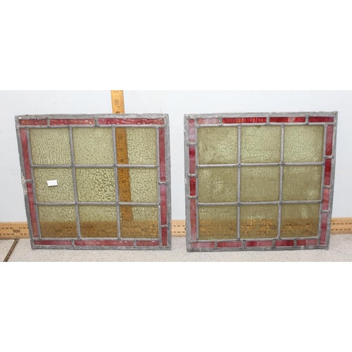 465 - 12 assorted antique and vintage leaded stained glass window panels, various sizes and designs